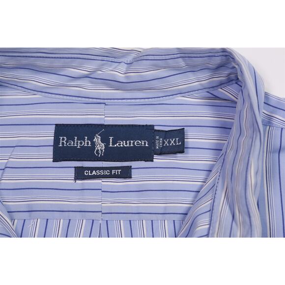 Ralph Lauren Mens Classic Fit Blue Striped Cotton Button-Up Dress Shirt XXL - Picture 7 of 8
